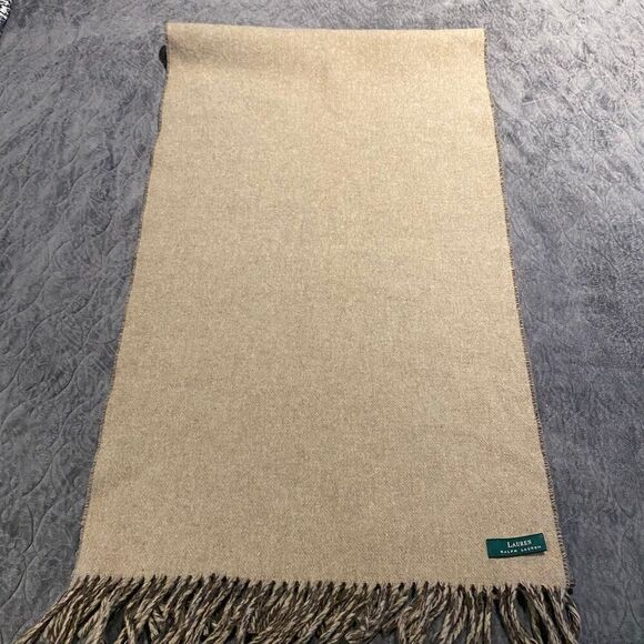 Lauren Ralph Lauren Lambswool Angora Scarf Muffler Brown Tan Reversible Italy - Picture 12 of 12